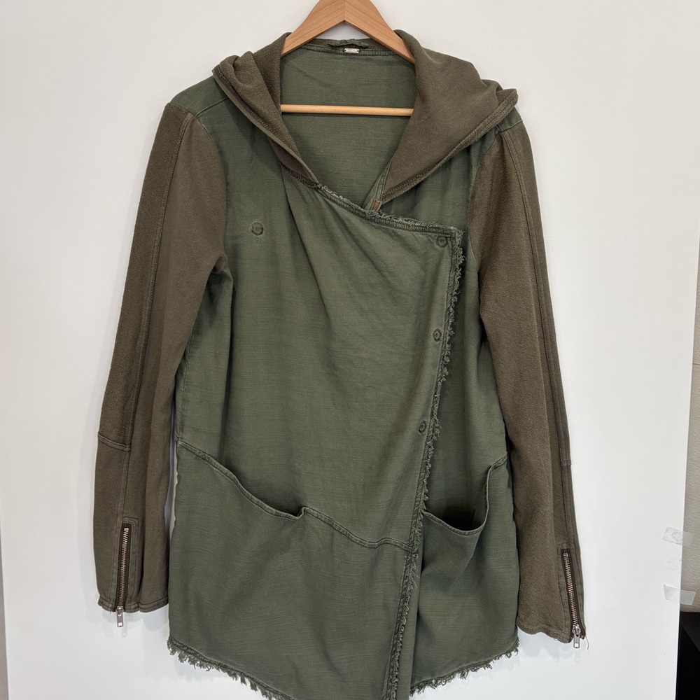 Free People Hooded Snap Draped Cardigan Jacket Size M Linen French Terry Mix - Picture 3 of 15